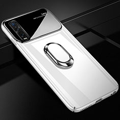 Funda Dura Plastico Rigida Carcasa Mate con Magnetico Anillo de dedo Soporte A01 para Oppo Find X2 Pro Blanco