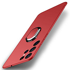 Funda Dura Plastico Rigida Carcasa Mate con Magnetico Anillo de dedo Soporte A01 para Samsung Galaxy S25 Ultra 5G Rojo