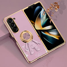 Funda Dura Plastico Rigida Carcasa Mate con Magnetico Anillo de dedo Soporte AN2 para Samsung Galaxy Z Fold5 5G Purpura Claro