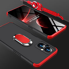 Funda Dura Plastico Rigida Carcasa Mate con Magnetico Anillo de dedo Soporte GK1 para Oppo A96 5G Rojo y Negro