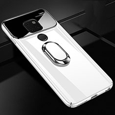 Funda Dura Plastico Rigida Carcasa Mate con Magnetico Anillo de dedo Soporte P01 para Huawei Mate 20 X 5G Blanco