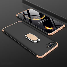 Funda Dura Plastico Rigida Carcasa Mate con Magnetico Anillo de dedo Soporte P01 para Oppo R17 Neo Oro y Negro