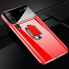 Funda Dura Plastico Rigida Carcasa Mate con Magnetico Anillo de dedo Soporte P01 para Xiaomi Mi 10 Pro Rojo