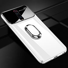 Funda Dura Plastico Rigida Carcasa Mate con Magnetico Anillo de dedo Soporte P01 para Xiaomi Mi 9T Blanco