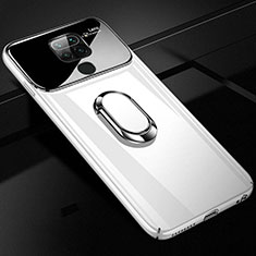 Funda Dura Plastico Rigida Carcasa Mate con Magnetico Anillo de dedo Soporte P01 para Xiaomi Redmi Note 9 Blanco