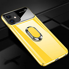 Funda Dura Plastico Rigida Carcasa Mate con Magnetico Anillo de dedo Soporte P02 para Apple iPhone 11 Amarillo