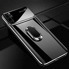 Funda Dura Plastico Rigida Carcasa Mate con Magnetico Anillo de dedo Soporte P02 para Huawei P30 Pro Negro