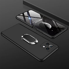 Funda Dura Plastico Rigida Carcasa Mate con Magnetico Anillo de dedo Soporte P02 para Xiaomi Mi 11 5G Negro
