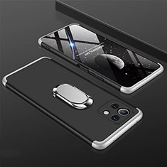 Funda Dura Plastico Rigida Carcasa Mate con Magnetico Anillo de dedo Soporte P02 para Xiaomi Mi 11 5G Plata y Negro