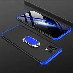 Funda Dura Plastico Rigida Carcasa Mate con Magnetico Anillo de dedo Soporte P02 para Xiaomi Mi 11 Lite 5G NE Azul y Negro