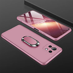 Funda Dura Plastico Rigida Carcasa Mate con Magnetico Anillo de dedo Soporte P02 para Xiaomi Mi 11 Lite 5G NE Oro Rosa