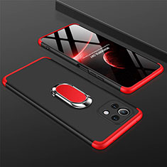 Funda Dura Plastico Rigida Carcasa Mate con Magnetico Anillo de dedo Soporte P02 para Xiaomi Mi 11 Lite 5G NE Rojo y Negro