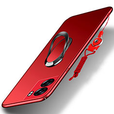 Funda Dura Plastico Rigida Carcasa Mate con Magnetico Anillo de dedo Soporte para Oppo A56S 5G Rojo