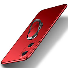 Funda Dura Plastico Rigida Carcasa Mate con Magnetico Anillo de dedo Soporte para Oppo A97 5G Rojo