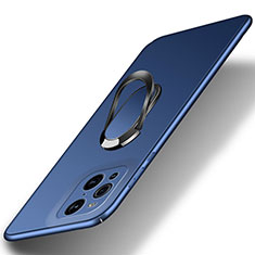 Funda Dura Plastico Rigida Carcasa Mate con Magnetico Anillo de dedo Soporte para Oppo Find X3 5G Azul
