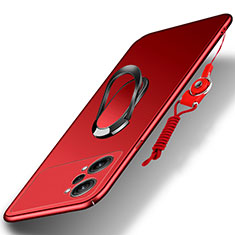 Funda Dura Plastico Rigida Carcasa Mate con Magnetico Anillo de dedo Soporte para Oppo K10 Pro 5G Rojo