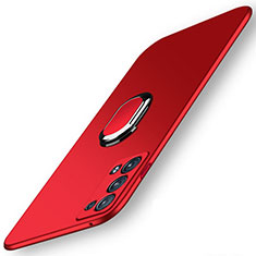 Funda Dura Plastico Rigida Carcasa Mate con Magnetico Anillo de dedo Soporte para Oppo Reno6 Pro 5G Rojo