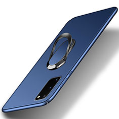 Funda Dura Plastico Rigida Carcasa Mate con Magnetico Anillo de dedo Soporte para Samsung Galaxy S20 Lite 5G Azul