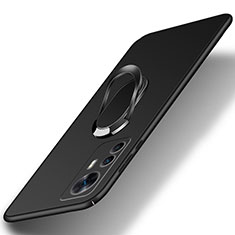 Funda Dura Plastico Rigida Carcasa Mate con Magnetico Anillo de dedo Soporte para Xiaomi Mi 12T Pro 5G Negro