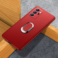 Funda Dura Plastico Rigida Carcasa Mate con Magnetico Anillo de dedo Soporte para Xiaomi Redmi Note 10 5G Rojo