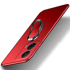 Funda Dura Plastico Rigida Carcasa Mate con Magnetico Anillo de dedo Soporte S01 para Vivo iQOO U5 5G Rojo