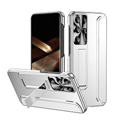 Funda Dura Plastico Rigida Carcasa Mate con Soporte ZL2 para Samsung Galaxy S24 Ultra 5G Plata