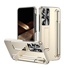 Funda Dura Plastico Rigida Carcasa Mate con Soporte ZL3 para Samsung Galaxy S25 Ultra 5G Oro