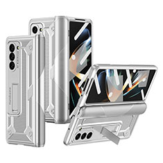 Funda Dura Plastico Rigida Carcasa Mate con Soporte ZL4 para Samsung Galaxy Z Fold5 5G Plata