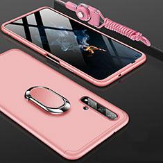 Funda Dura Plastico Rigida Carcasa Mate Frontal y Trasera 360 Grados con Anillo de dedo Soporte para Huawei Honor 20S Oro Rosa