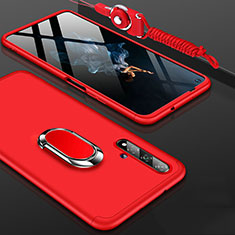 Funda Dura Plastico Rigida Carcasa Mate Frontal y Trasera 360 Grados con Anillo de dedo Soporte para Huawei Honor 20S Rojo