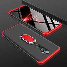 Funda Dura Plastico Rigida Carcasa Mate Frontal y Trasera 360 Grados con Anillo de dedo Soporte para Oppo A11 Rojo y Negro