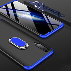 Funda Dura Plastico Rigida Carcasa Mate Frontal y Trasera 360 Grados con Anillo de dedo Soporte para Samsung Galaxy A70 Azul y Negro