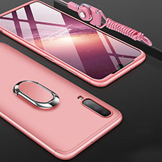 Funda Dura Plastico Rigida Carcasa Mate Frontal y Trasera 360 Grados con Anillo de dedo Soporte para Samsung Galaxy A90 5G Oro Rosa