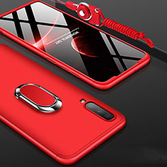 Funda Dura Plastico Rigida Carcasa Mate Frontal y Trasera 360 Grados con Anillo de dedo Soporte para Samsung Galaxy A90 5G Rojo