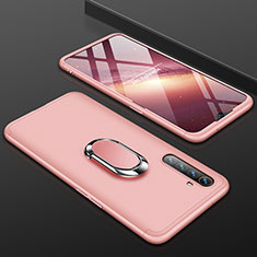 Funda Dura Plastico Rigida Carcasa Mate Frontal y Trasera 360 Grados con Anillo de dedo Soporte R01 para Realme X2 Oro Rosa