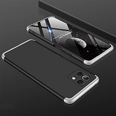 Funda Dura Plastico Rigida Carcasa Mate Frontal y Trasera 360 Grados P01 para Xiaomi Mi 11 Lite 4G Plata y Negro