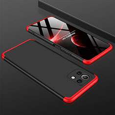 Funda Dura Plastico Rigida Carcasa Mate Frontal y Trasera 360 Grados P01 para Xiaomi Mi 11 Lite 4G Rojo y Negro