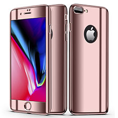 Funda Dura Plastico Rigida Carcasa Mate Frontal y Trasera 360 Grados para Apple iPhone 7 Plus Oro Rosa