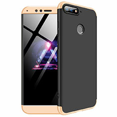 Funda Dura Plastico Rigida Carcasa Mate Frontal y Trasera 360 Grados para Huawei Enjoy 8e Oro y Negro