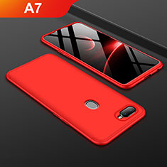 Funda Dura Plastico Rigida Carcasa Mate Frontal y Trasera 360 Grados para Oppo A7 Rojo