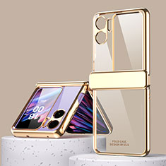 Funda Dura Plastico Rigida Carcasa Mate Frontal y Trasera 360 Grados ZL8 para Oppo Find N2 Flip 5G Oro