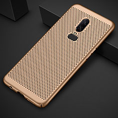 Funda Dura Plastico Rigida Carcasa Perforada para OnePlus 6 Oro