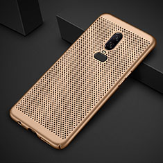 Funda Dura Plastico Rigida Carcasa Perforada para OnePlus 6T Oro