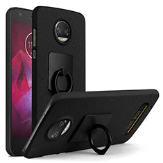 Funda Dura Plastico Rigida Fino Arenisca con Anillo de dedo Soporte para Motorola Moto Z2 Force Negro