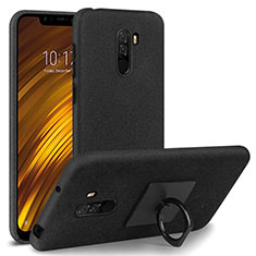 Funda Dura Plastico Rigida Fino Arenisca con Anillo de dedo Soporte para Xiaomi Pocophone F1 Negro