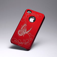 Funda Dura Plastico Rigida Mariposa para Apple iPhone 4 Rojo