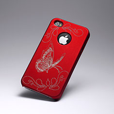 Funda Dura Plastico Rigida Mariposa para Apple iPhone 4S Rojo
