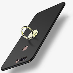 Funda Dura Plastico Rigida Mate con Anillo de dedo Soporte A02 para Huawei Honor V8 Negro