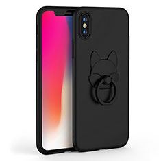 Funda Dura Plastico Rigida Mate con Anillo de dedo Soporte C01 para Apple iPhone Xs Max Negro