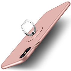 Funda Dura Plastico Rigida Mate con Anillo de dedo Soporte para Apple iPhone Xs Rosa